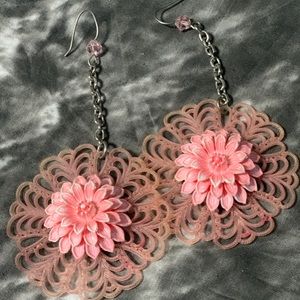 Pink flower earrings